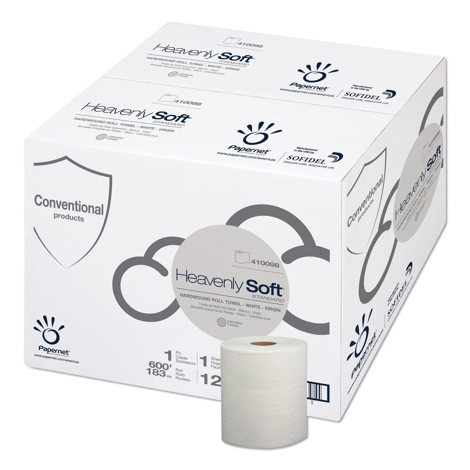 Papernet Heavenly Soft Hardwound Paper Towel, Standard, 7.8" x 600 ft, White, 12 Rolls/Carton