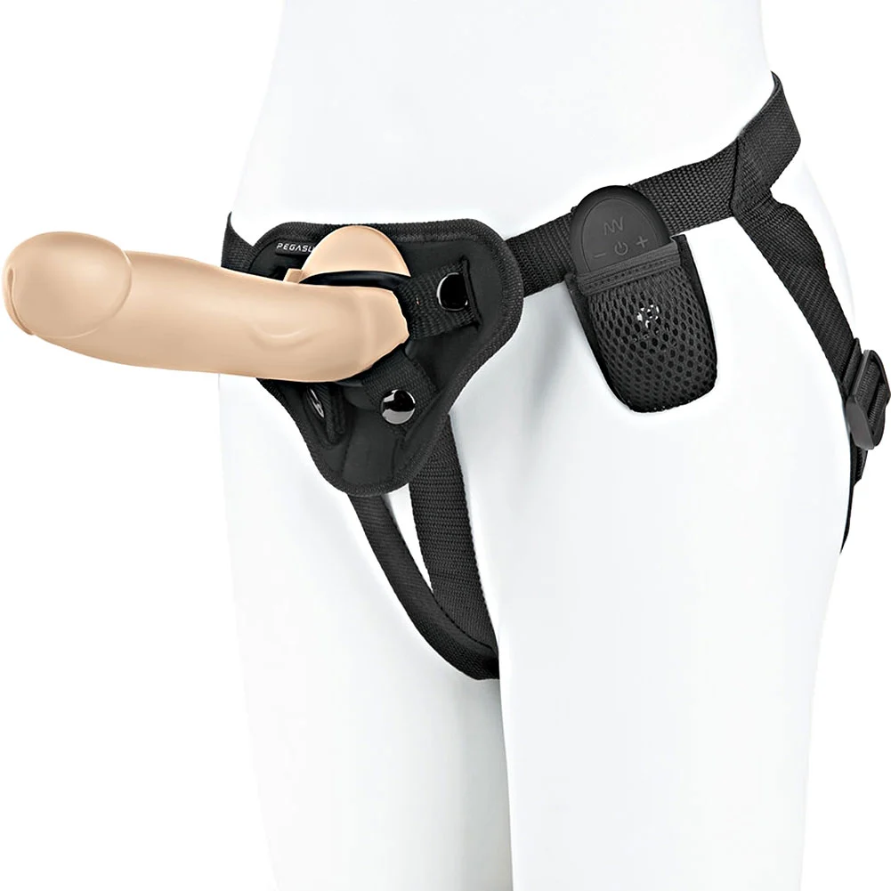 Pegasus Realistic Dildo with Harness & Remote, 8", Cream
