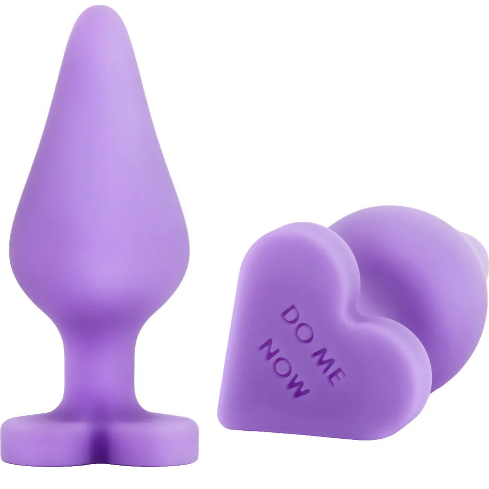 Play with Me Naughty Candy Heart Silicone Butt Plug, 3.5", DO ME NOW Purple