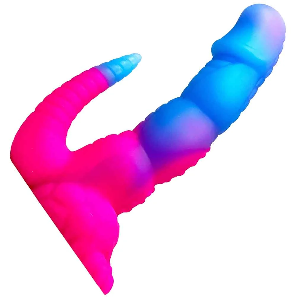 Playeontology Dicky Raptor Vibrating Silicone Dildo, 6", Blue/Pink