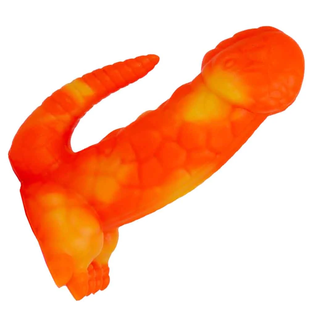 Playeontology Reptile Series DinoDick Silicone Dildo, 6", Orange