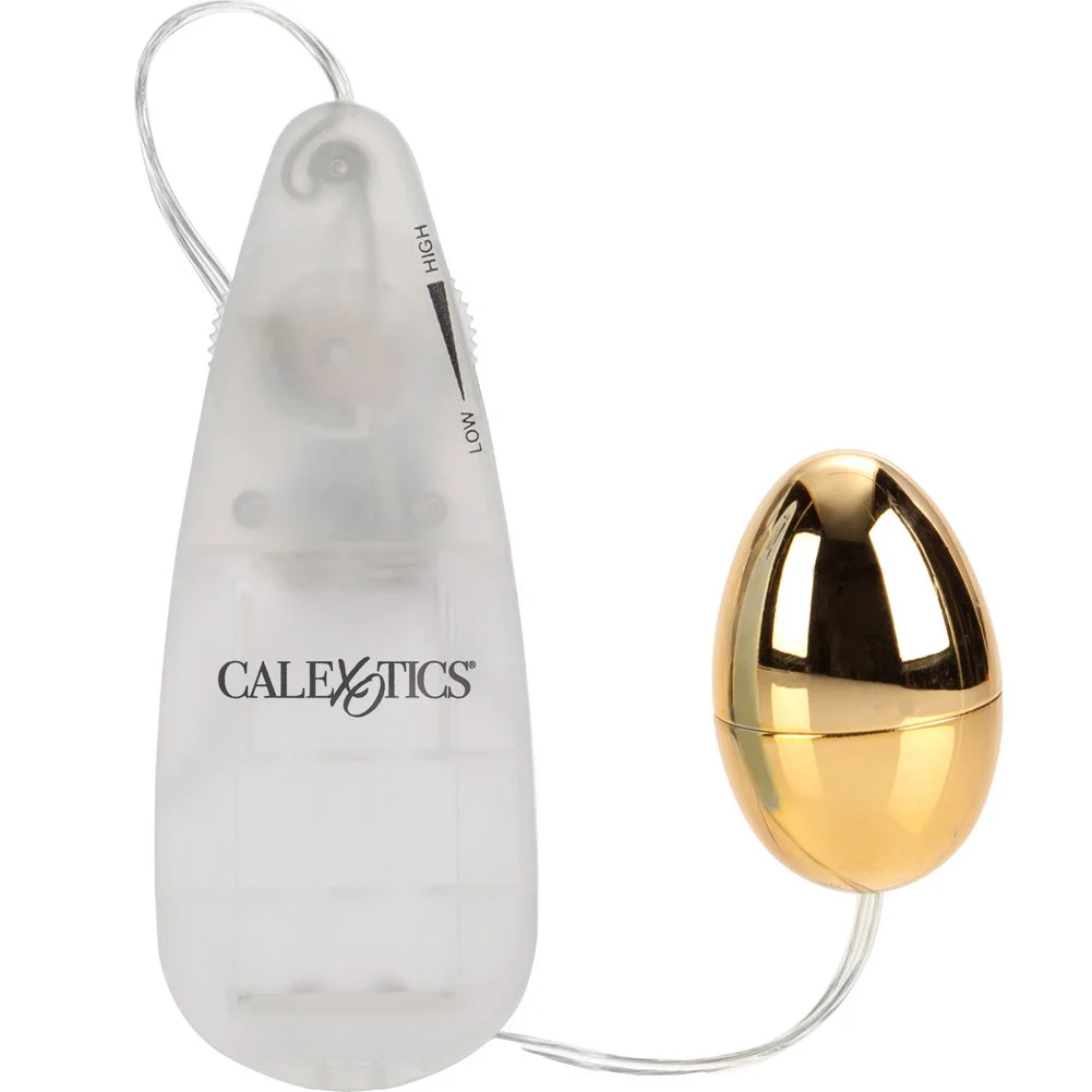Pocket Exotics Vibrating Gold Egg Massager, 2", White Remote