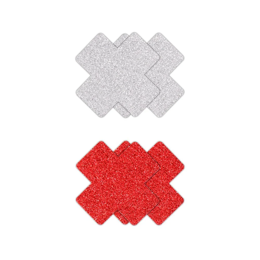 Pretty Pasties Glitter Cross Red/silver 2 Pair
