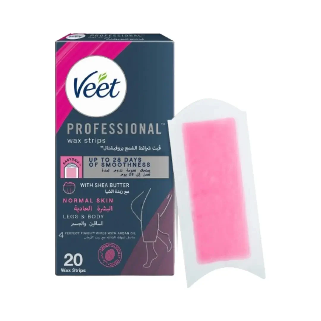 Professional Wax Strips Normal Skin Legs & Body 20 Strips 4 Wipes