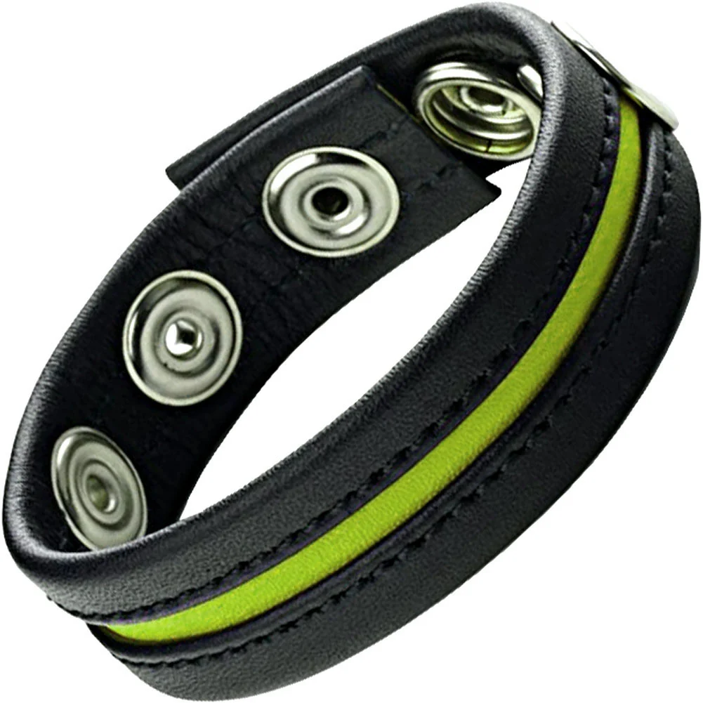 Prowler Red Adjustable Leather Penis Strap, Black/Green
