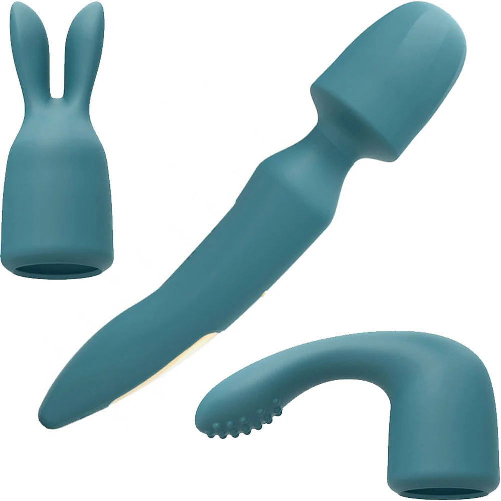 R-Evolution 3-in-1 Vibrating Silicone Wand, 8", Blue