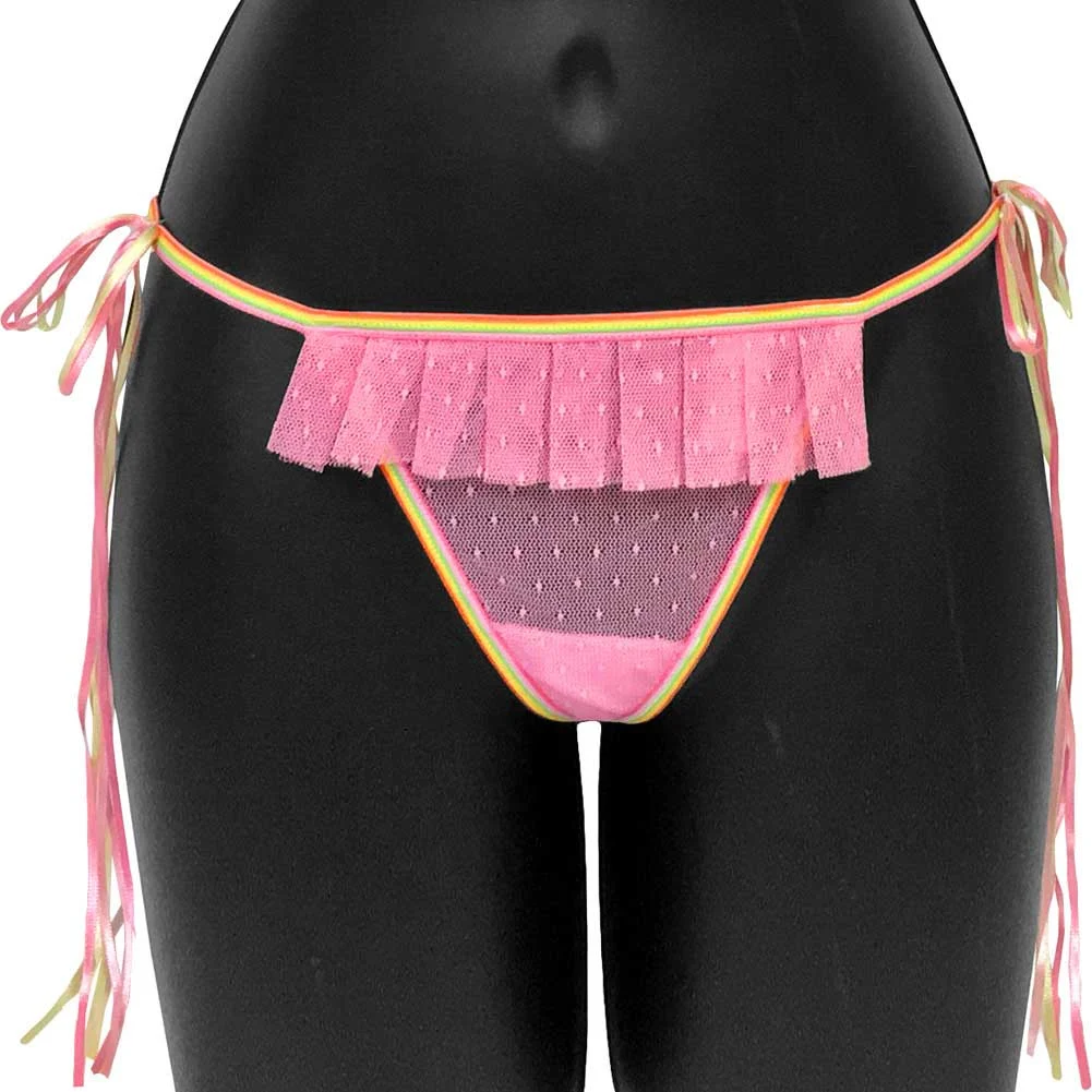 Rainbow Bright Tied Waist Thong, Medium, Fuchsia