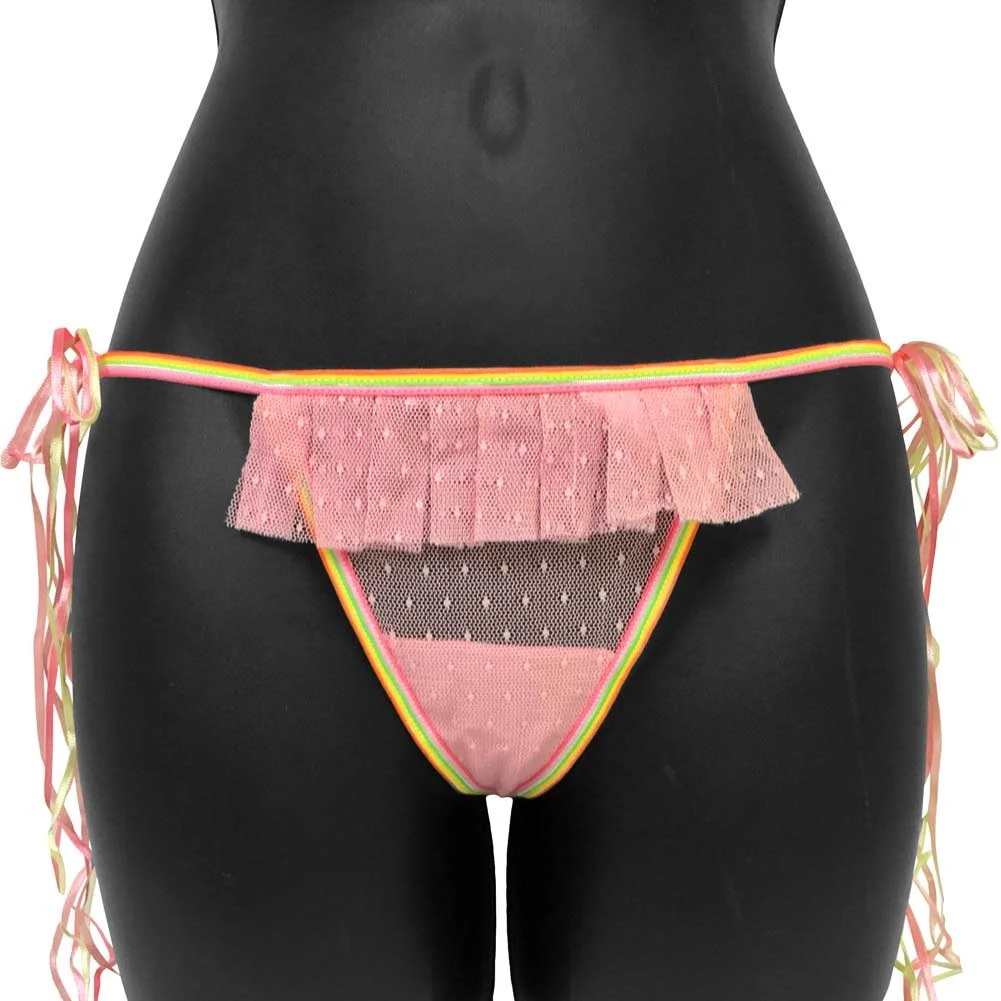 Rainbow Bright Tied Waist Thong, Small, Pink