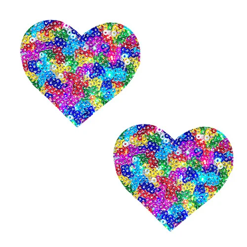 Rainbow PRIDE Unicorn Poop Sequin Hearts Nipztix Pasties