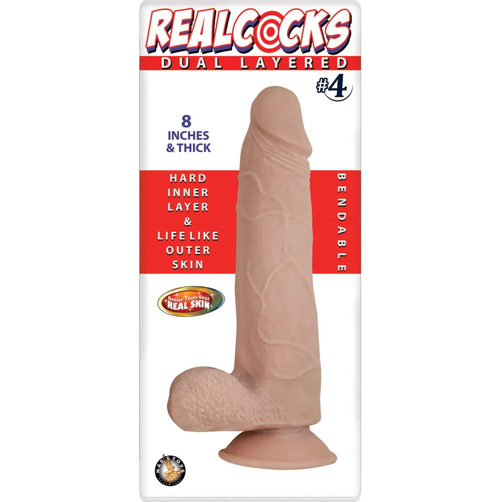 Realcocks No 4 Dual Layered Thick Bendable Dildo, 8", Vanillla