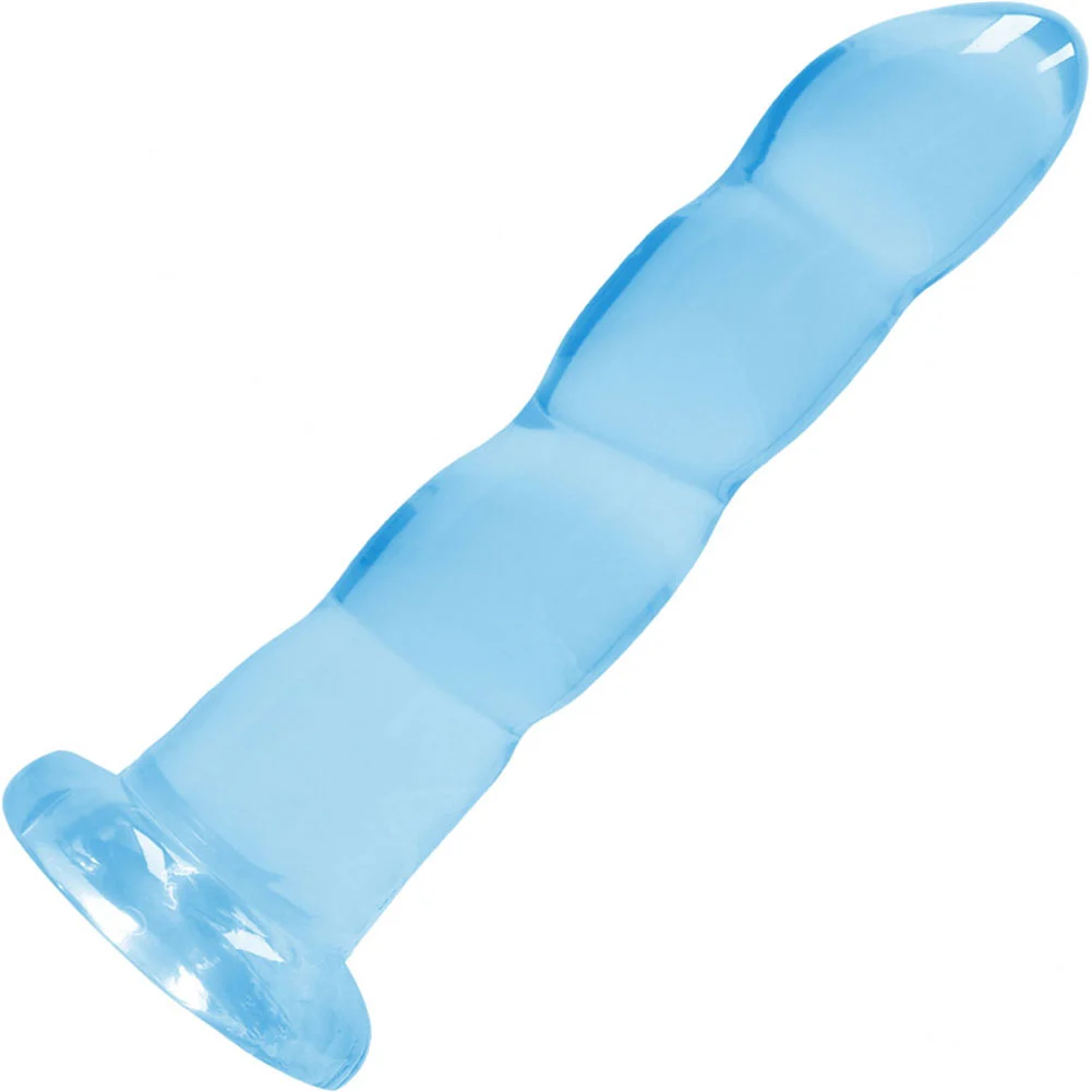 RealRock Crystal Clear Bulbous Tip Dildo with Suction Cup, 7", Blue
