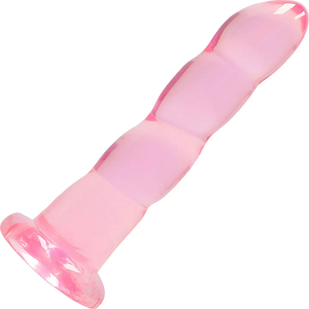 RealRock Crystal Clear Bulbous Tip Dildo with Suction Cup, 7", Pink