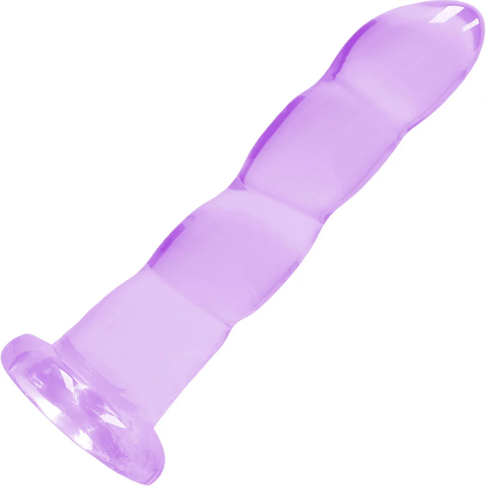 RealRock Crystal Clear Bulbous Tip Dildo with Suction Cup, 7", Purple