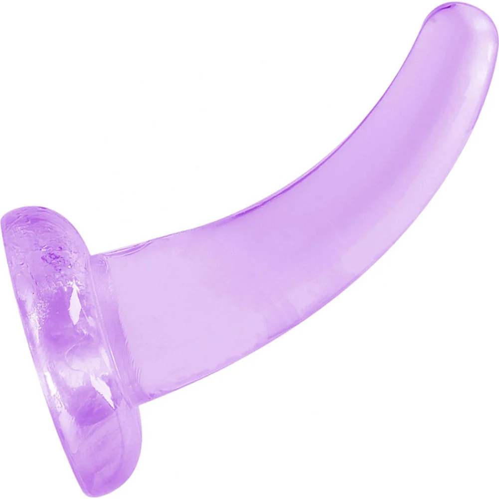 RealRock Crystal Clear Curved Dildo with Suction Cup, 5", Purple