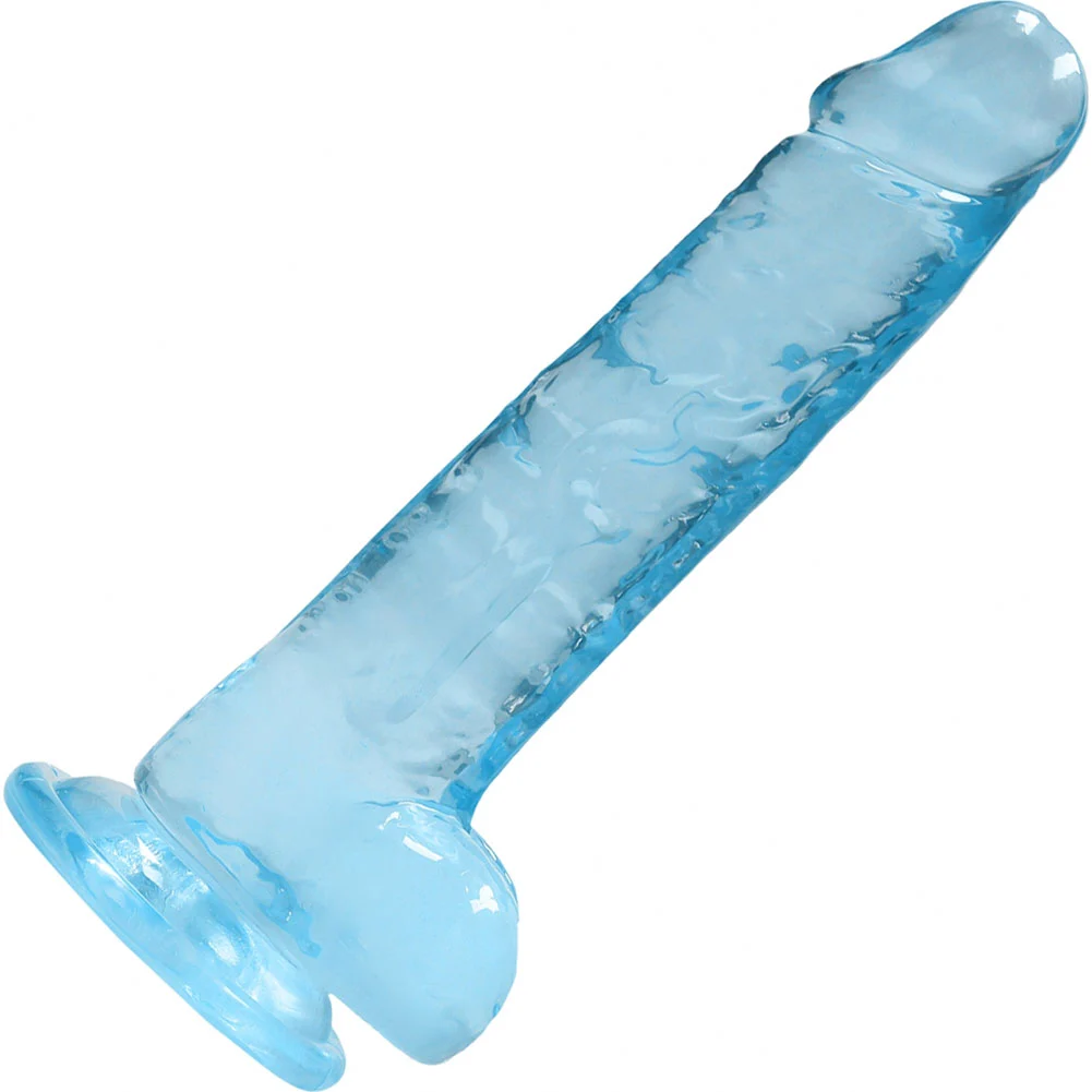 RealRock Crystal Clear Realistic Dildo with Balls, 7", Blue