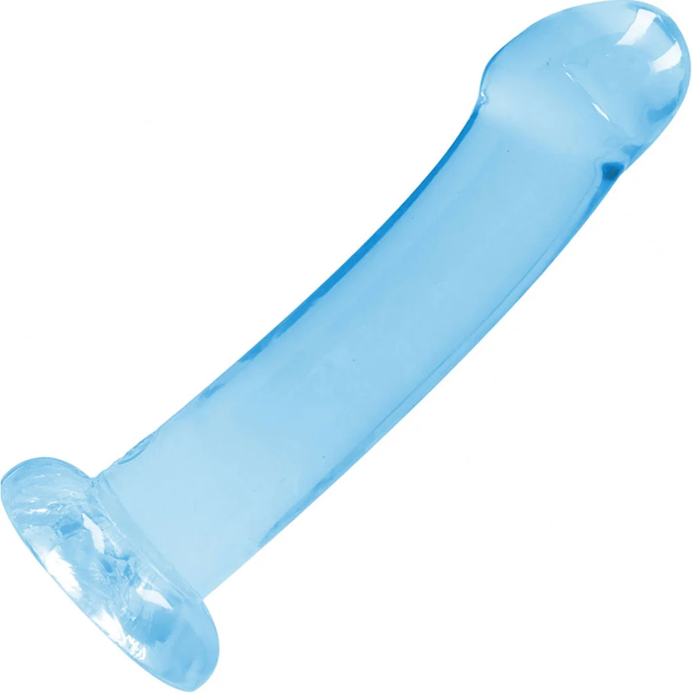 RealRock Crystal Clear Thick Top Dildo with Suction Cup, 7", Blue