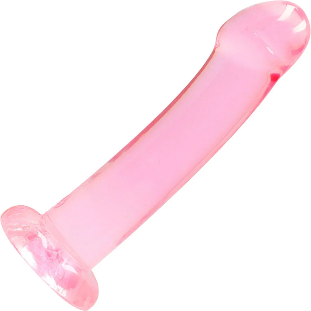 RealRock Crystal Clear Thick Top Dildo with Suction Cup, 7", Pink