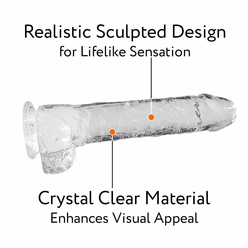 RealRock Realistic Crystal Clear Dildo with Balls, 9", Clear