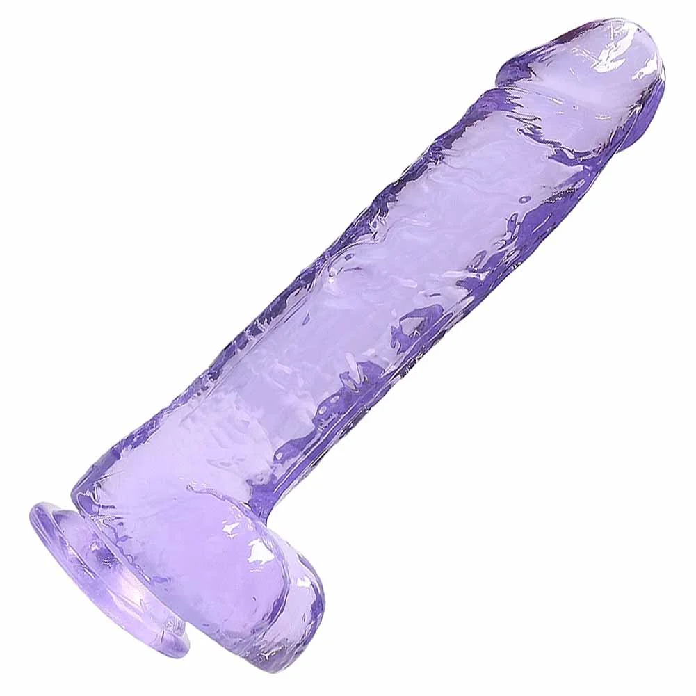 RealRock Realistic Crystal Clear Dildo with Balls, 9", Purple
