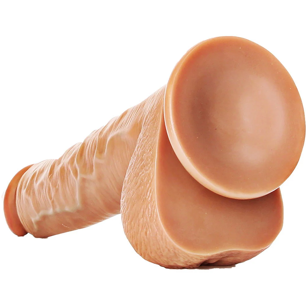 RealRock Straight Realistic Dildo with Balls and Suction Cup, 12", Mocha