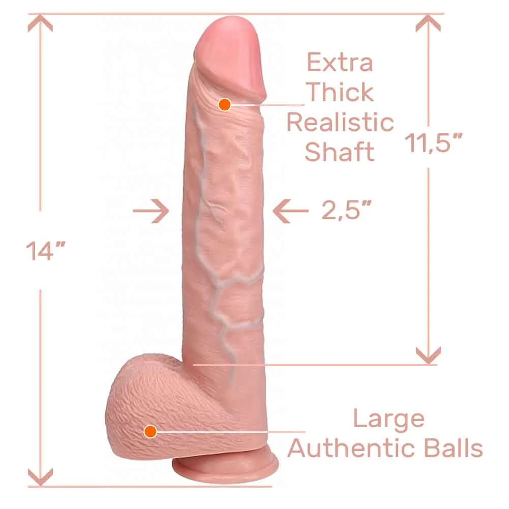 RealRock Straight Realistic Dildo with Balls and Suction Cup, 14", Vanilla
