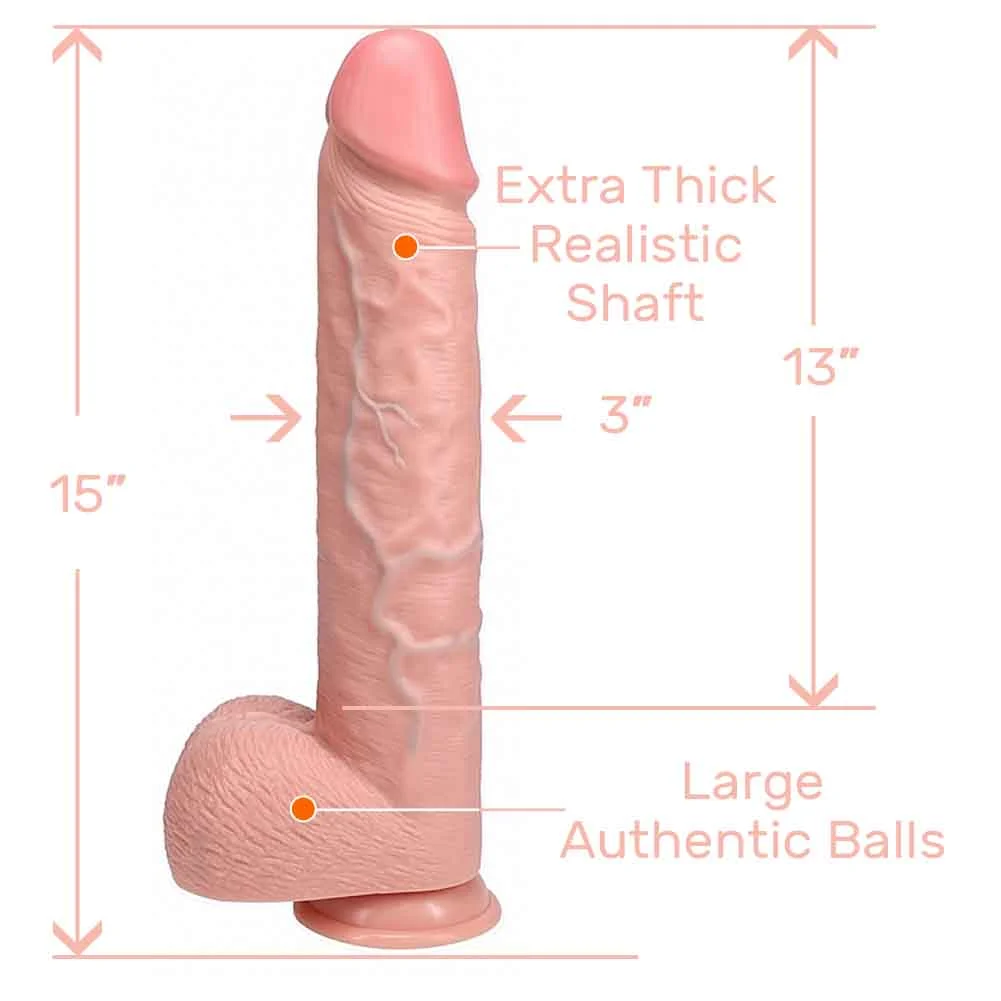 RealRock Straight Realistic Dildo with Balls and Suction Cup, 15", Vanilla
