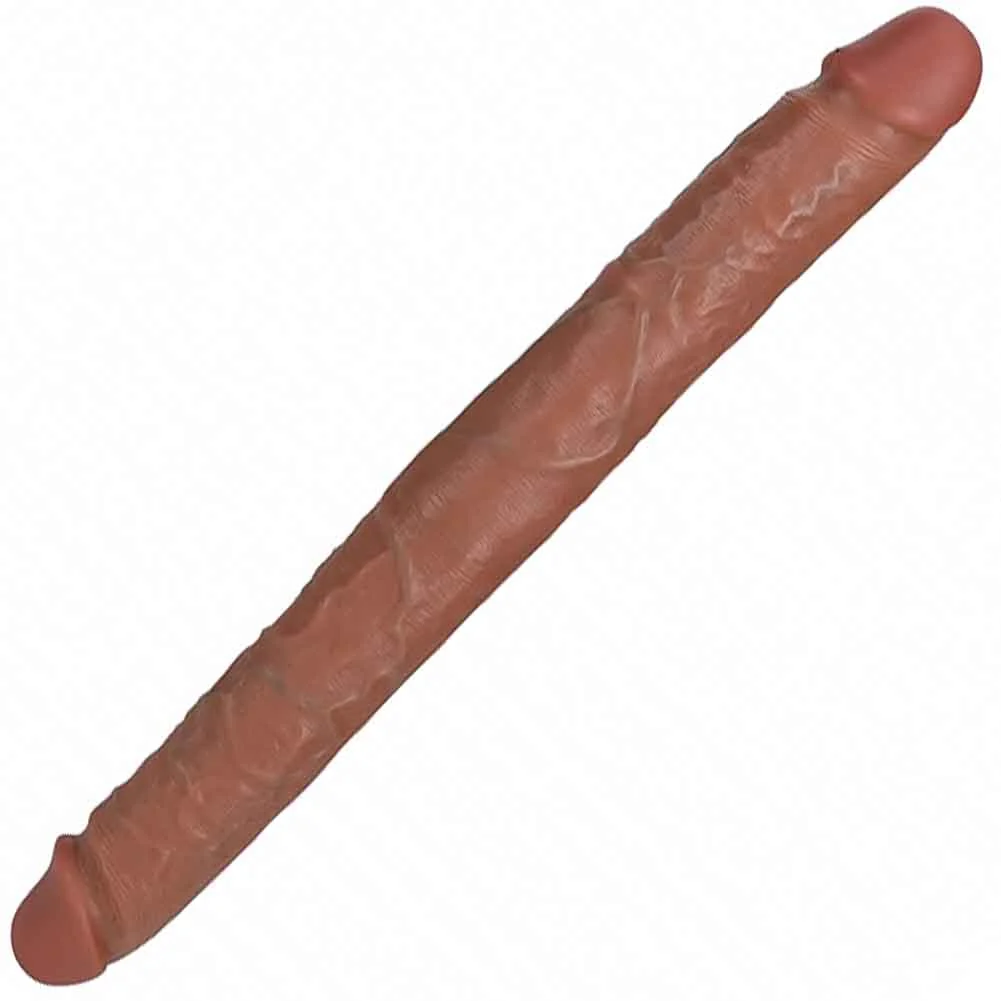 RealRock Straight Thick Double Ended Dildo, 16", Mocha