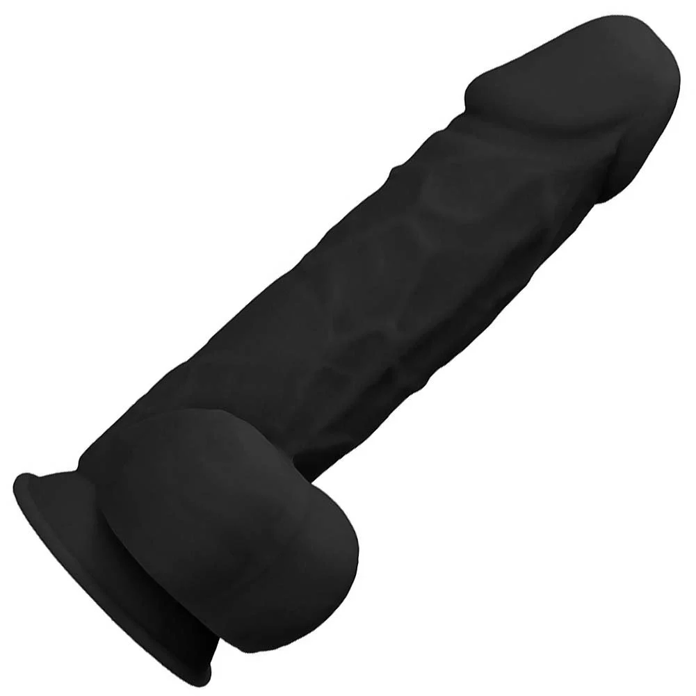 RealRock Ultra Dual Density Silicone Dildo with Balls, 8.5", Black