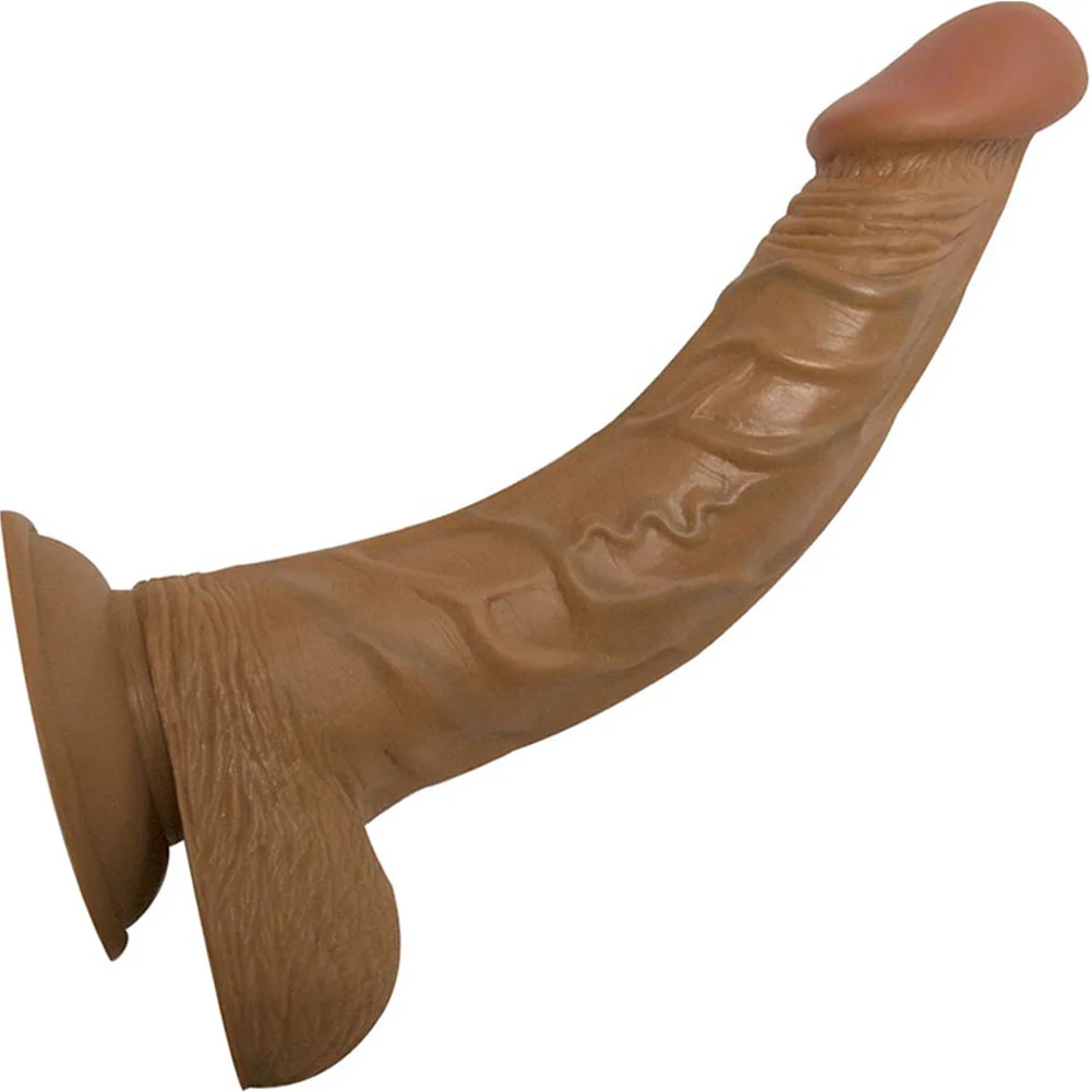 RealSkin Latin American Whoppers Curved Dong with Balls, 8", Brown