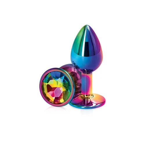 Rear Assets Multi-Color Aluminum Anal Plug with Round Gem