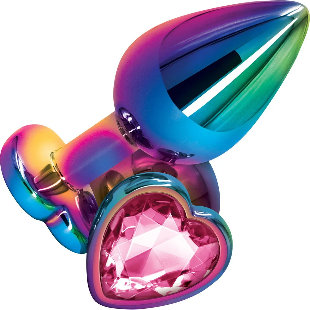 Rear Assets Tapered Metal Butt Plug, Medium, Dark Pearl/Pink Heart