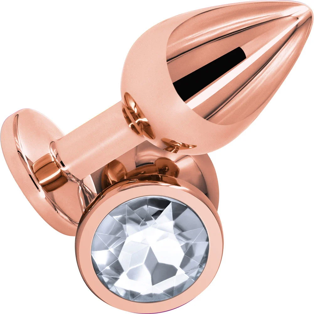 Rear Assets Tapered Metal Butt Plug, Medium, Rose Goldl/Clear Jewel