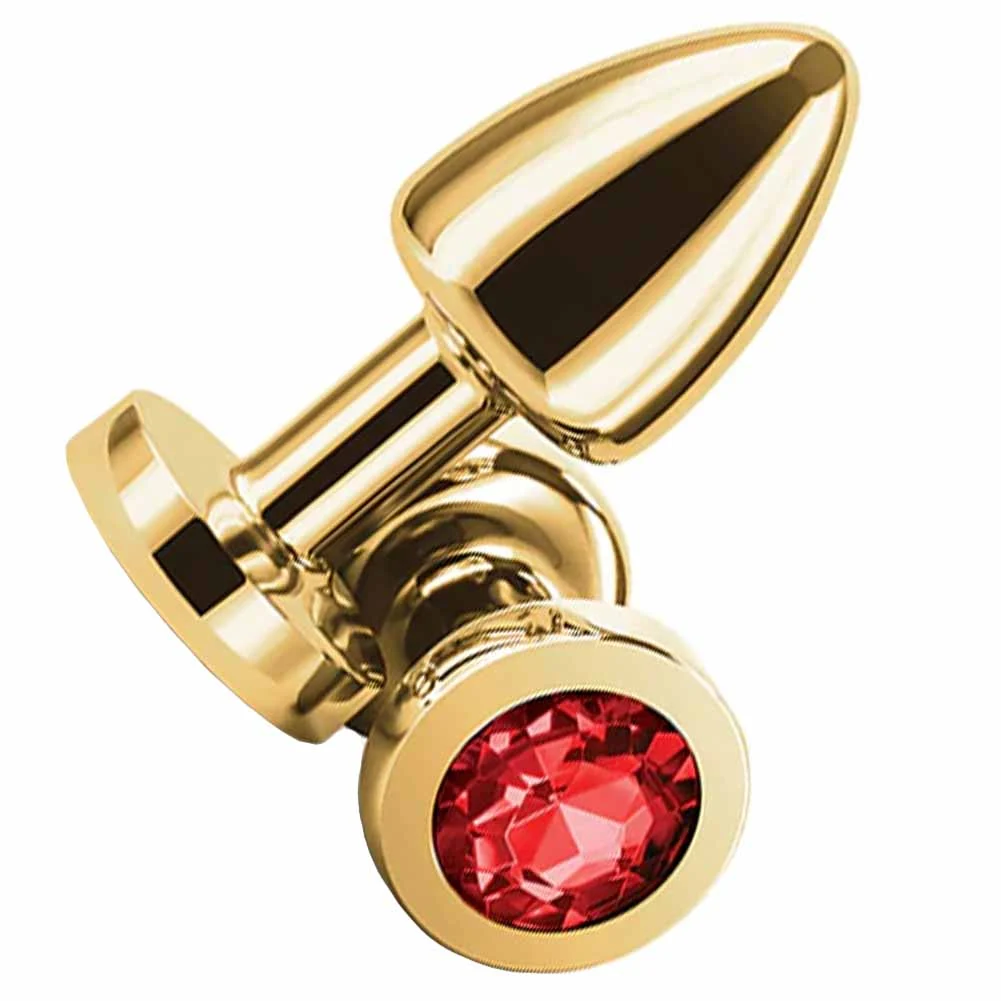 Rear Assets Tapered Metal Butt Plug, Petite, Gold/Red Jewel