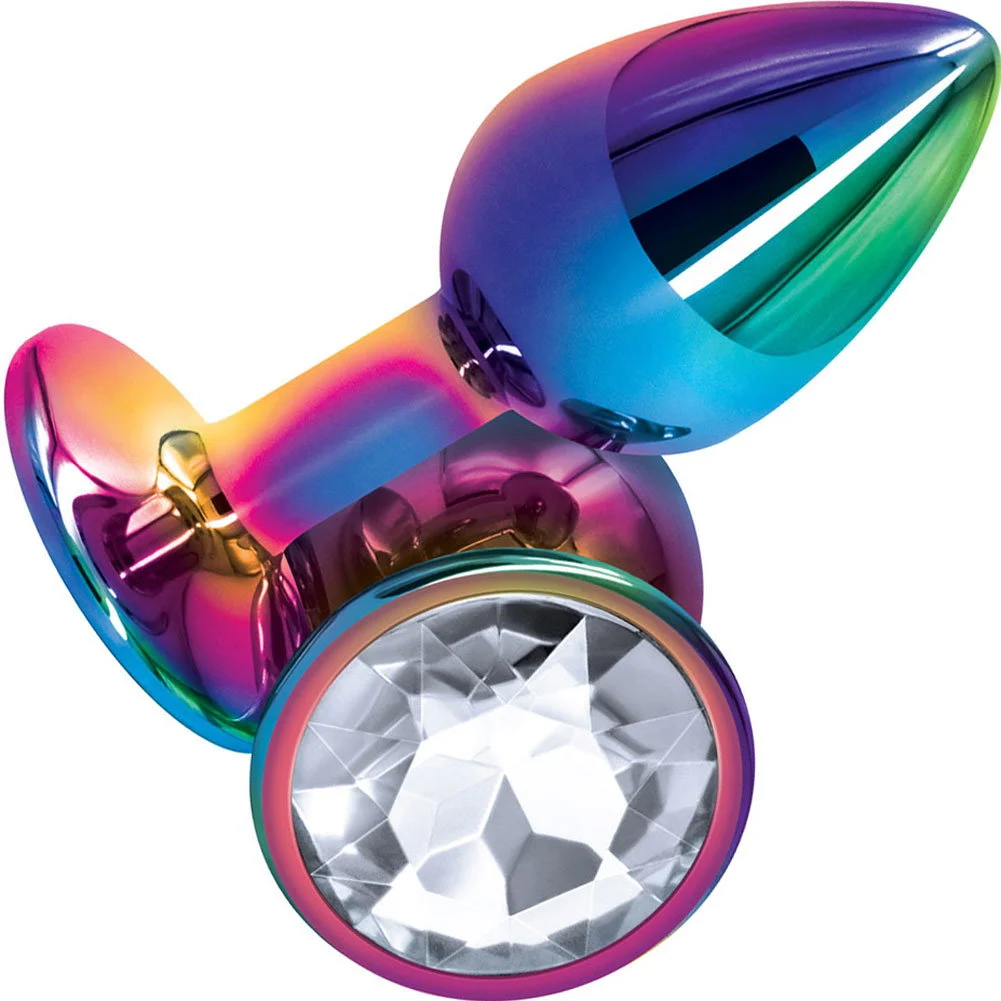 Rear Assets Tapered Metal Butt Plug, Small, Dark Pearl/Clear Jewel