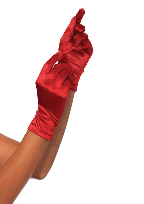 Red Wrist Length Satin Gloves