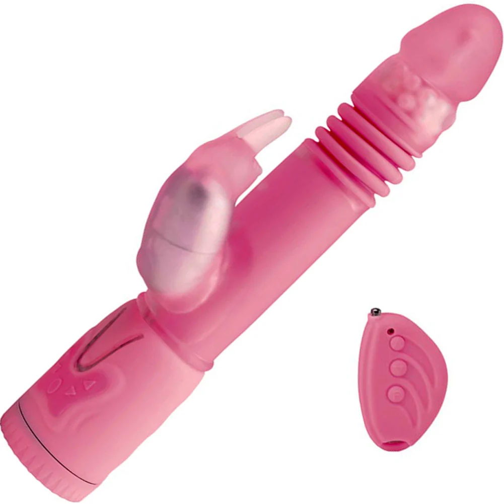 Remote Control Thrusting Rabbit Female Vibrator, 10", Pink Pearl