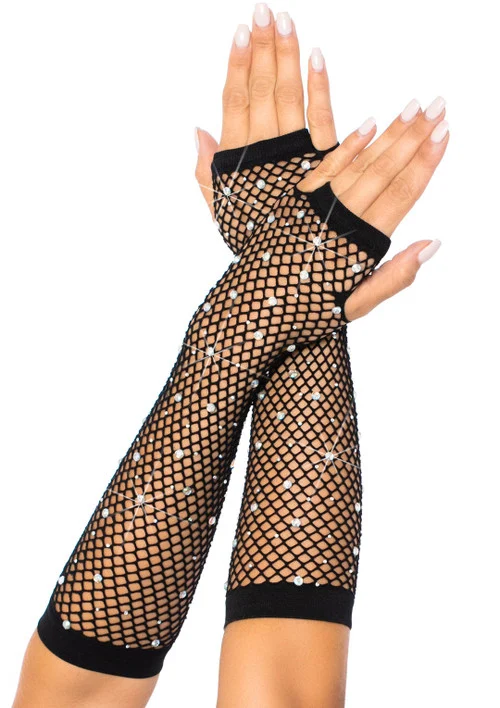 Rhinestone Black Fishnet Arm Warmer Gloves by Leg Avenue