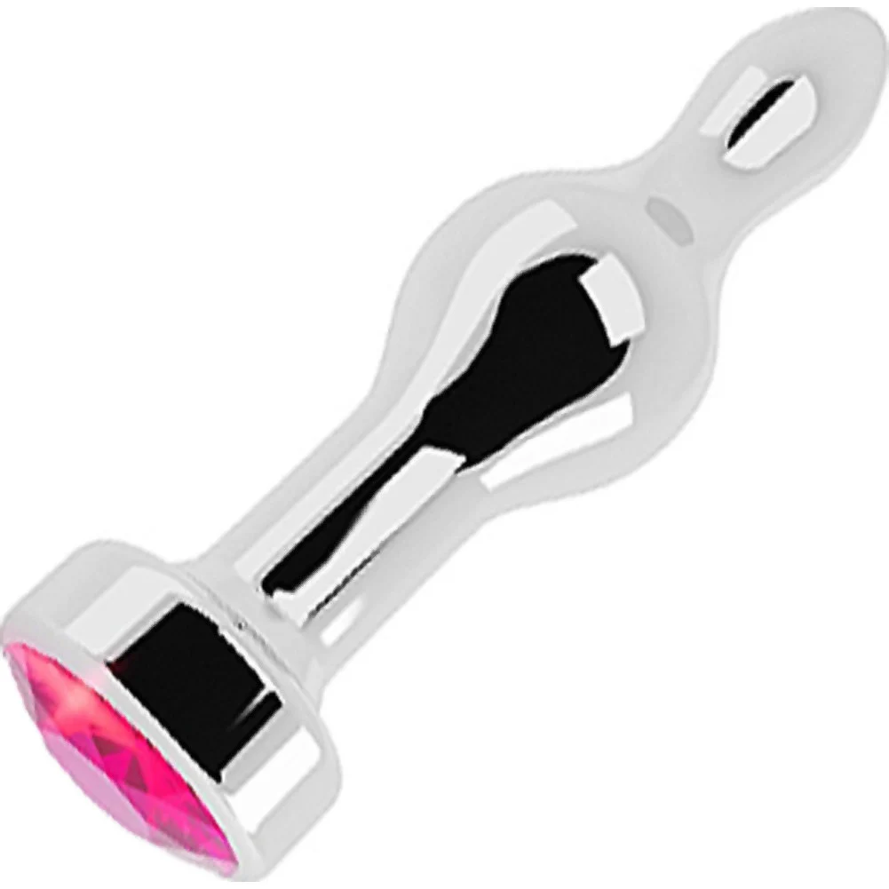 Rich Sparkling Metal Anal Plug, 3.5", Silver/Pink Sapphire
