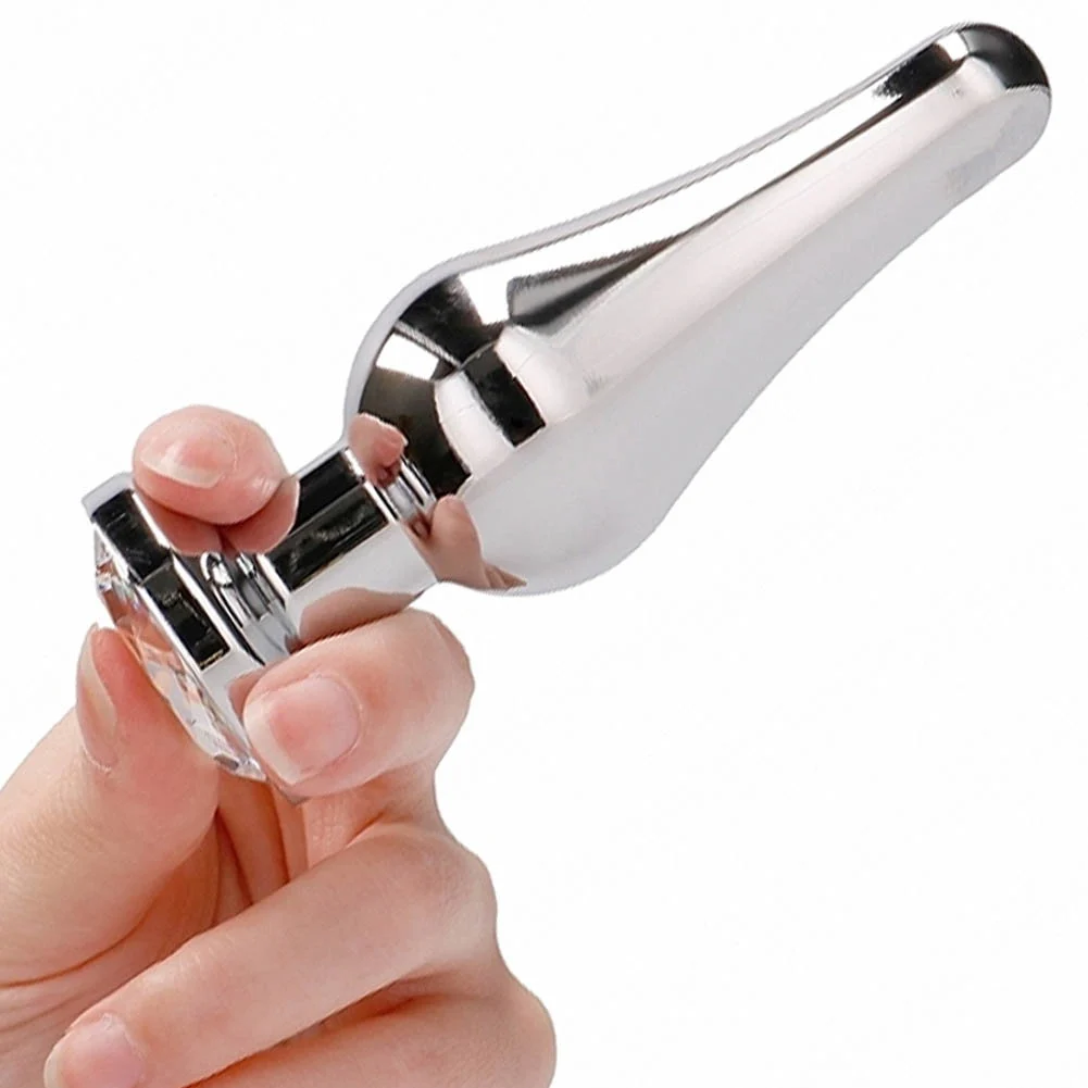 Rich Sparkling Metal Anal Plug, 3.9", Silver Spade/Diamond