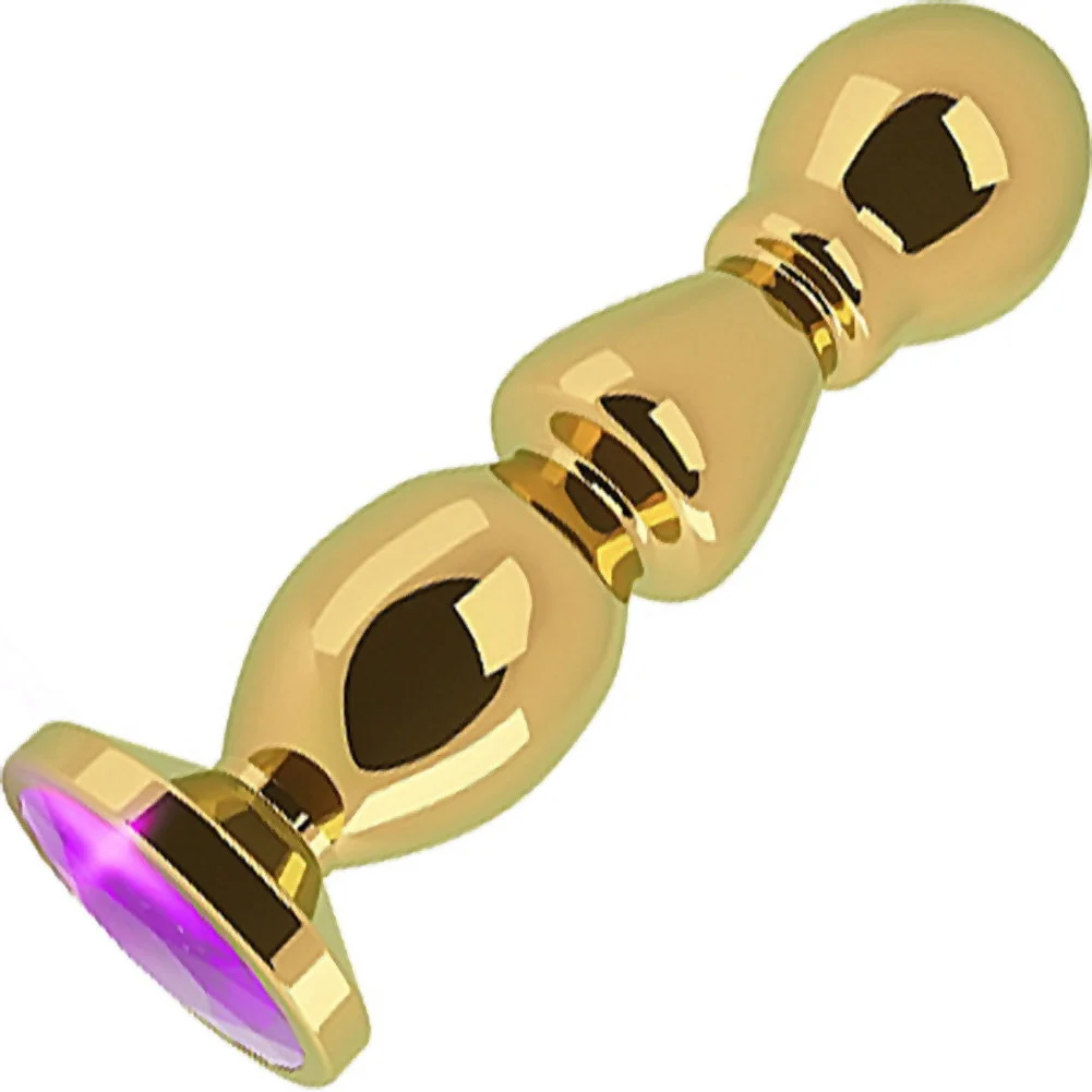 Rich Sparkling Metal Anal Plug, 4.75", Gold Beaded/Sapphire,