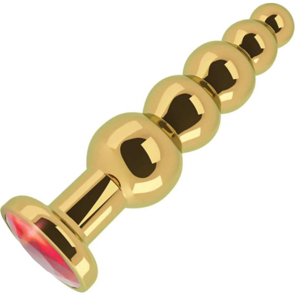 Rich Sparkling Metal Anal Plug, 4.9", Gold Beaded/Ruby