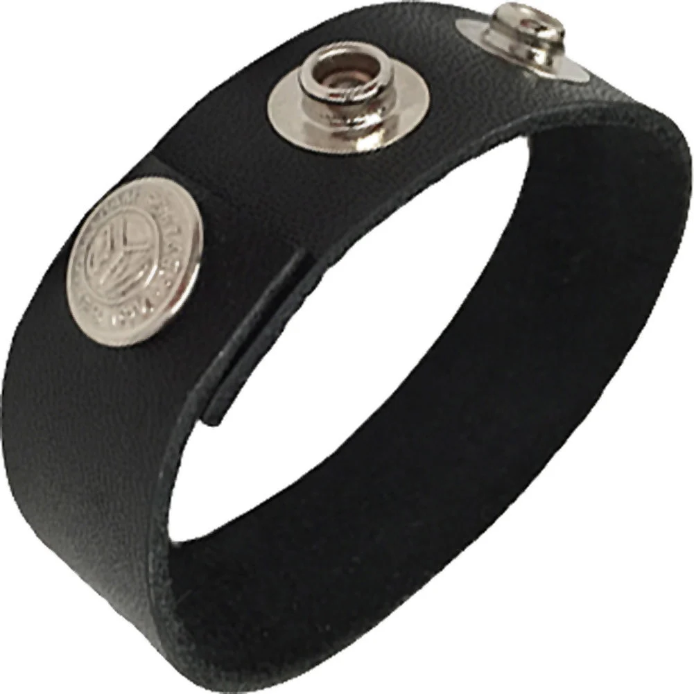 Rock Solid Adjustable 3 Snap Leather Penis Ring, Black