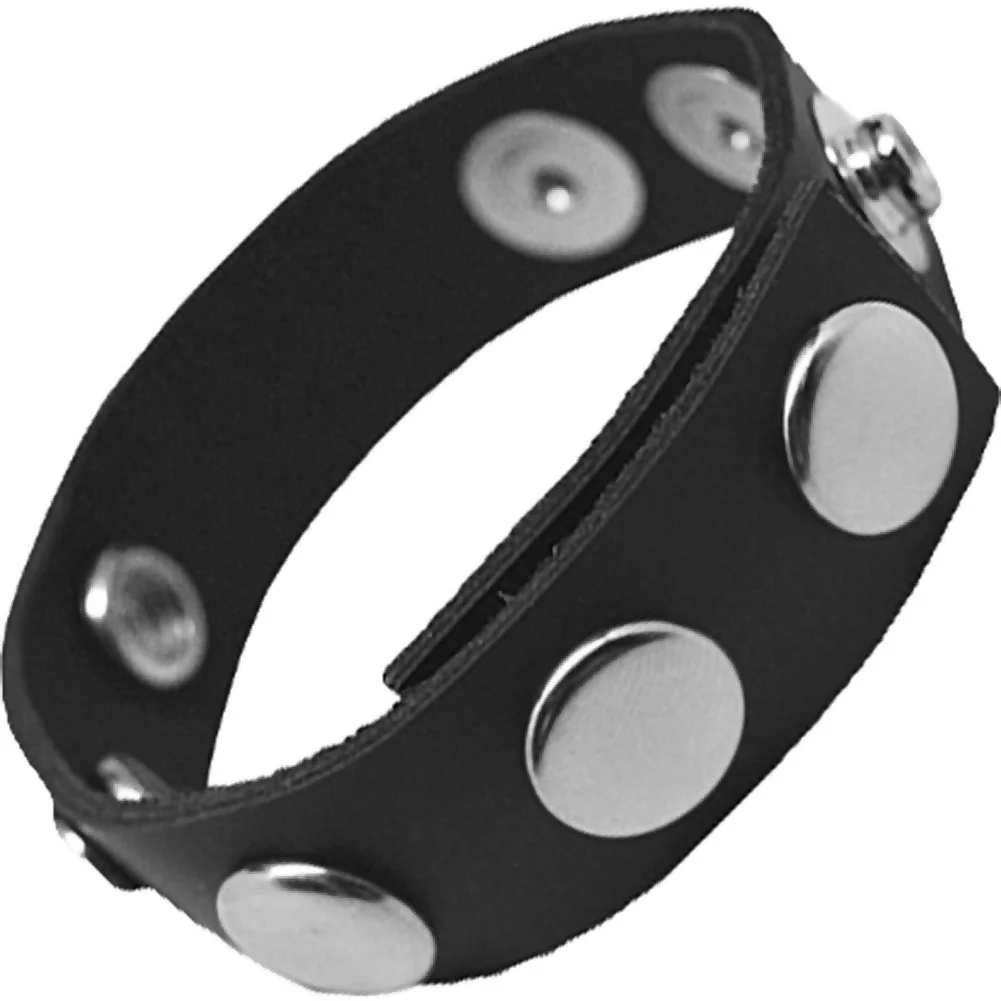 Rock Solid Adjustable 5 Snap Leather Penis Ring, Black