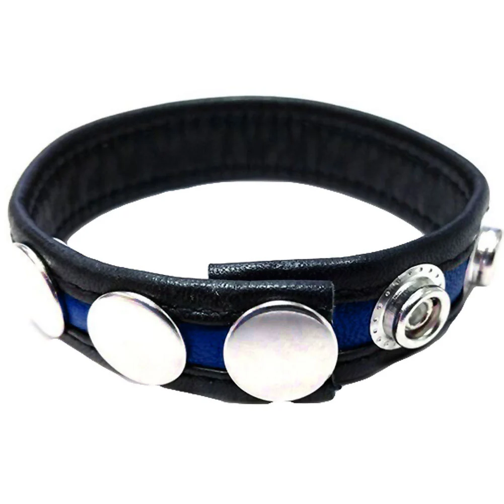 Rouge Adjustable 3 Snap Leather CockStrap, Black/Blue
