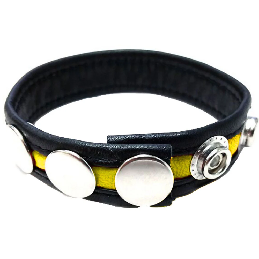 Rouge Adjustable 3 Snap Leather CockStrap, Black/Yellow
