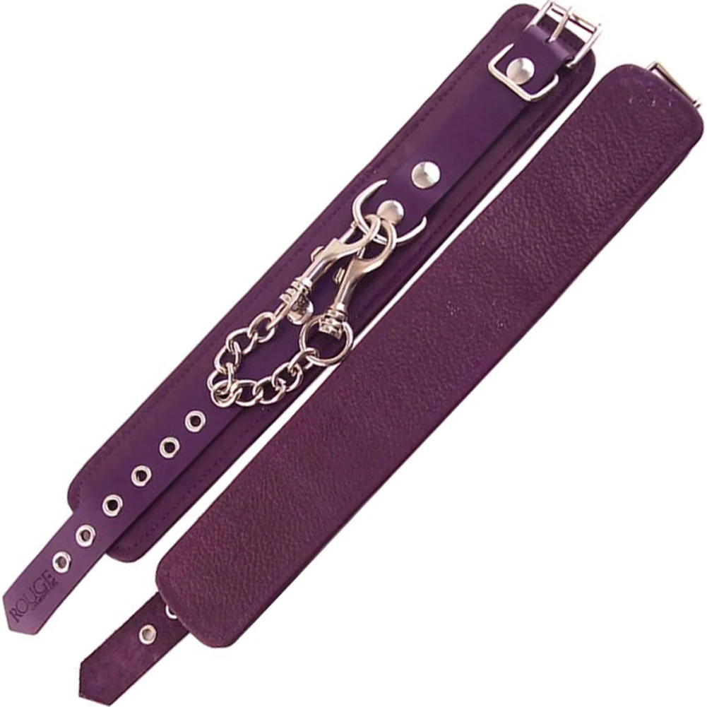 Rouge Garments Classic Leather Ankle Cuffs, One Size, Brilliant Purple/Chrome