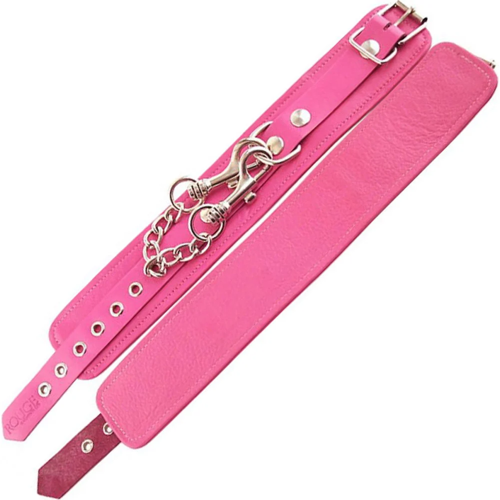 Rouge Garments Classic Leather Ankle Cuffs, One Size, Bubblegum/Chrome