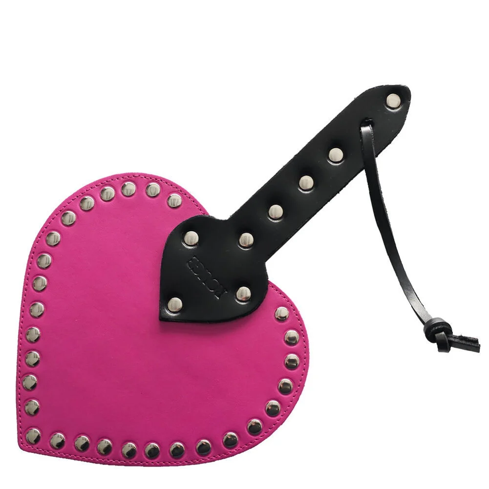 Rouge Garments Leather Heart Paddle, 12.5", Pink/Black