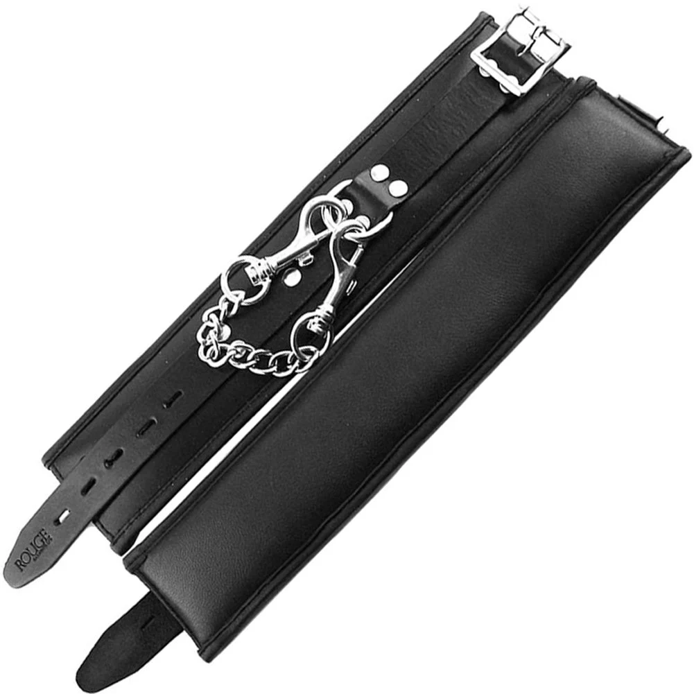Rouge Padded Leather Ankle Cuffs, Black