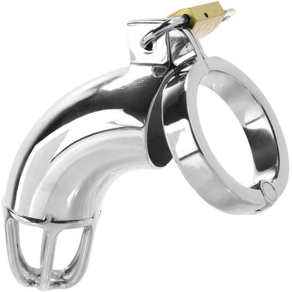 Rouge Stainless Steel Chastity Penis Cage with Padlock, Silver